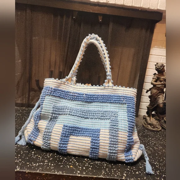 Antonello Tedde Woven Blue And White Large Tote Bag
